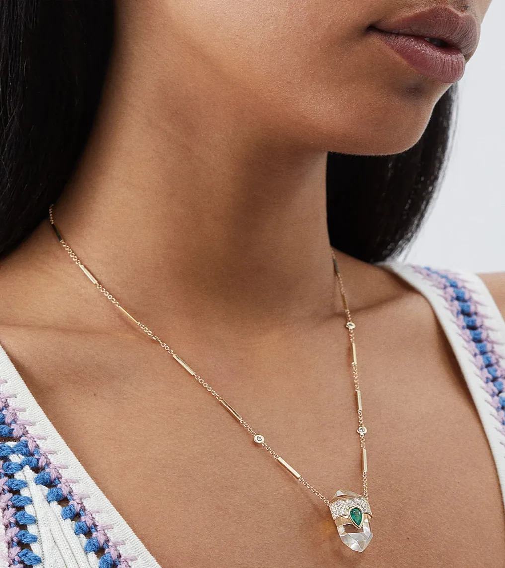 Gold 14 karat gold diamond and opal necklace JACQUIE AICHE Gold